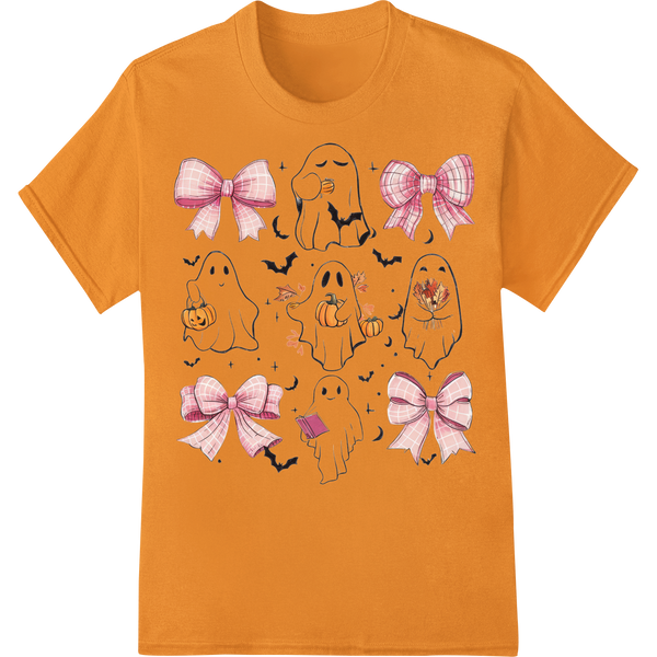 Cute Ghost Clipart with Bows - Halloween DTF Heat Transfer on orange shirt - SUPERDTF-DTF Prints-DTF Transfers-Custom DTF Prints