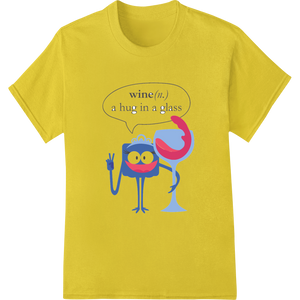 Personalized DTF printing technology design for Witty Wine Hug: Humorous Cartoon Heat Transfer Design