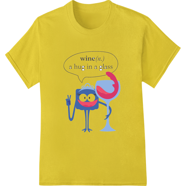 Personalized DTF printing technology design for Witty Wine Hug: Humorous Cartoon Heat Transfer Design