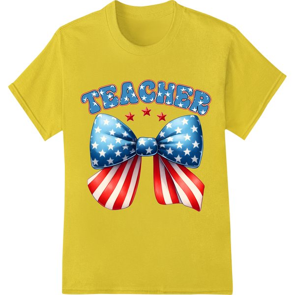 Patriotic Teacher's 4th of July Bowtie DTF Print Transfer on yellow shirt - SUPERDTF-DTF Prints-DTF Transfers-Custom DTF Prints