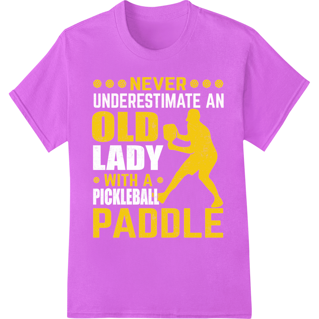 Never Too Old for Pickleball | Humorous DTF Print Design on purple shirt - SUPERDTF-DTF Prints-DTF Transfers-Custom DTF Prints