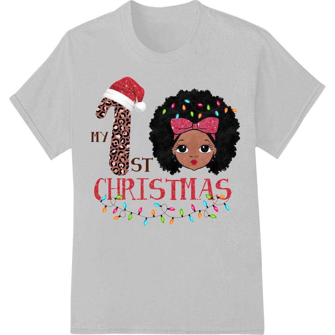 Adorable 'My 1st Christmas' Afro Baby Girl DTF Print Transfer on white shirt - SUPERDTF-DTF Prints-DTF Transfers-Custom DTF Prints