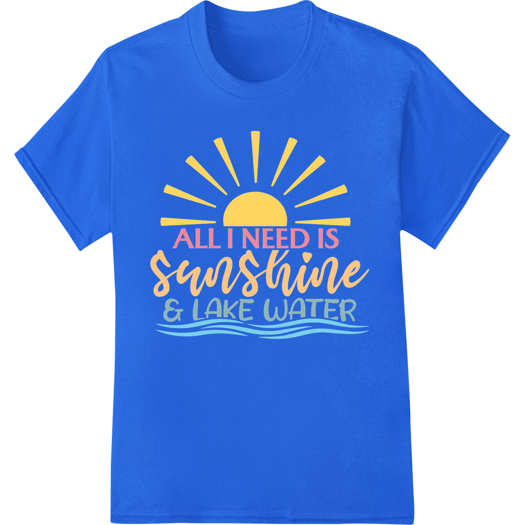 Sunshine & Lake Water: Summer Fun DTF Heat Transfer Print on blue shirt - SUPERDTF-DTF Prints-DTF Transfers-Custom DTF Prints