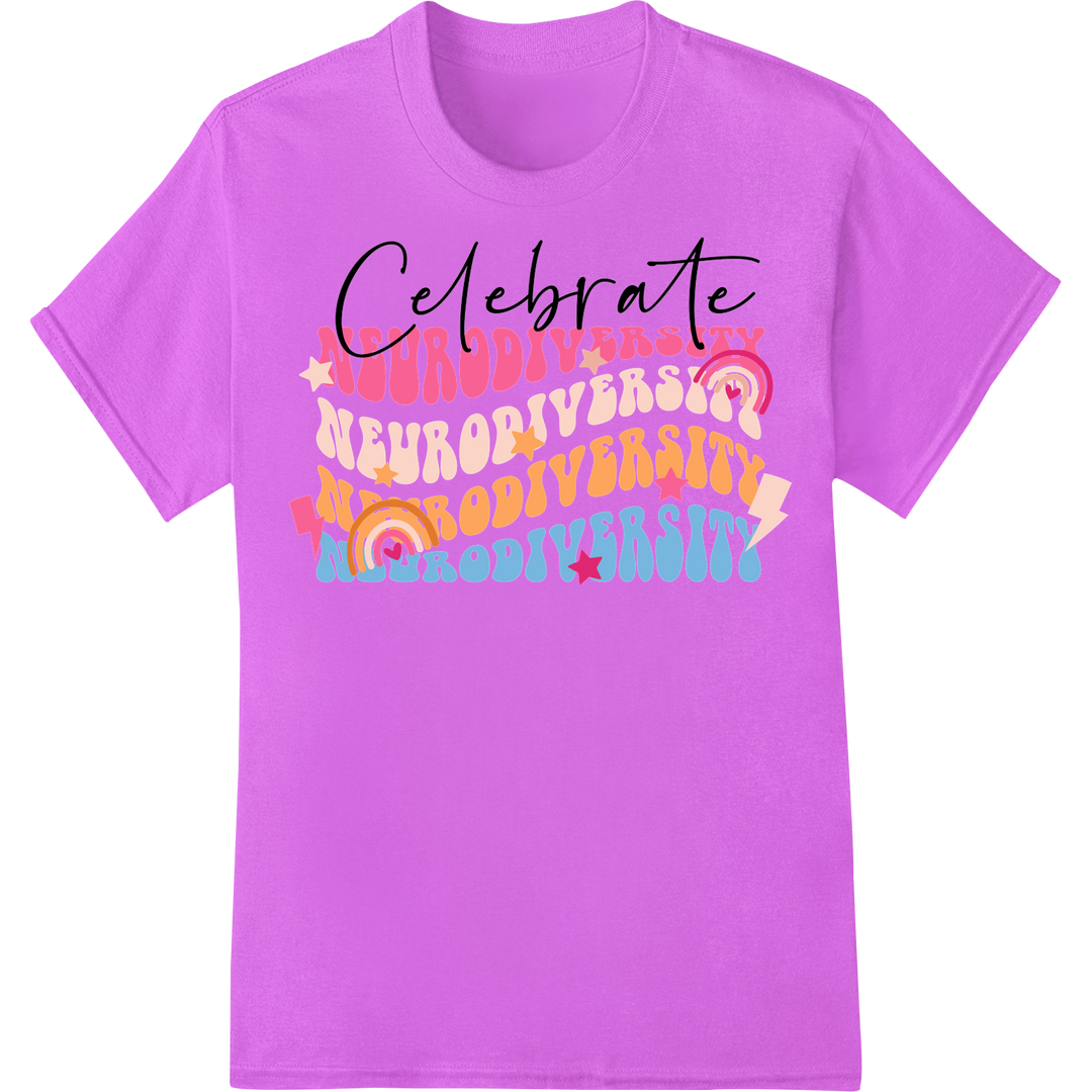 Celebrate Neurodiversity Autism Awareness DTF Print Design on purple shirt - SUPERDTF-DTF Prints-DTF Transfers-Custom DTF Prints