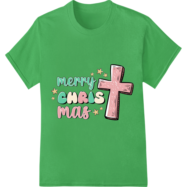 Merry Christmas Pastel Pink Faith DTF Print Heat Transfer on green shirt - SUPERDTF-DTF Prints-DTF Transfers-Custom DTF Prints