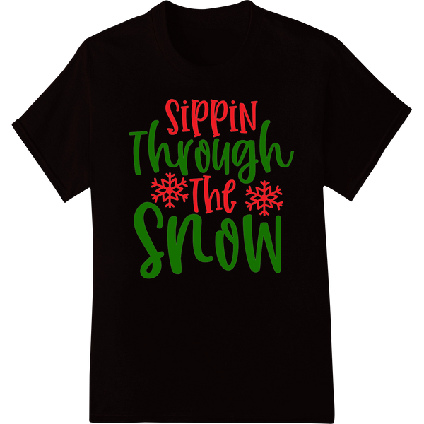 Sippin Through The Snow: Festive Holiday Wine DTF Print on black shirt - SUPERDTF-DTF Prints-DTF Transfers-Custom DTF Prints