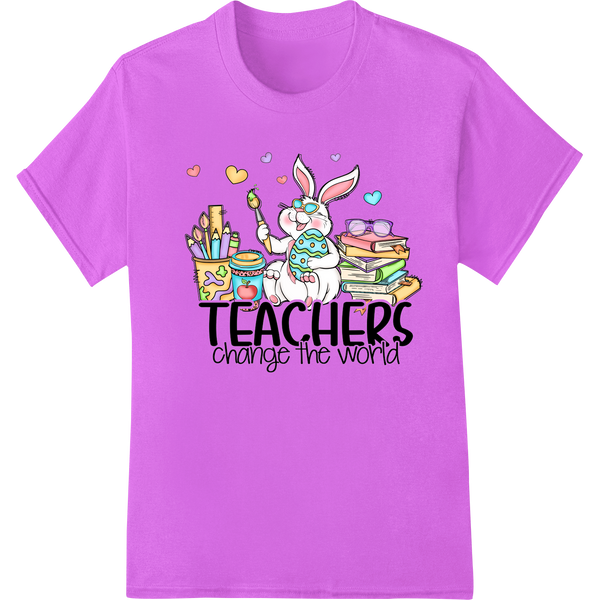 Retro Easter Teacher Print: Celebrate Educators Who Change Lives on purple shirt - SUPERDTF-DTF Prints-DTF Transfers-Custom DTF Prints