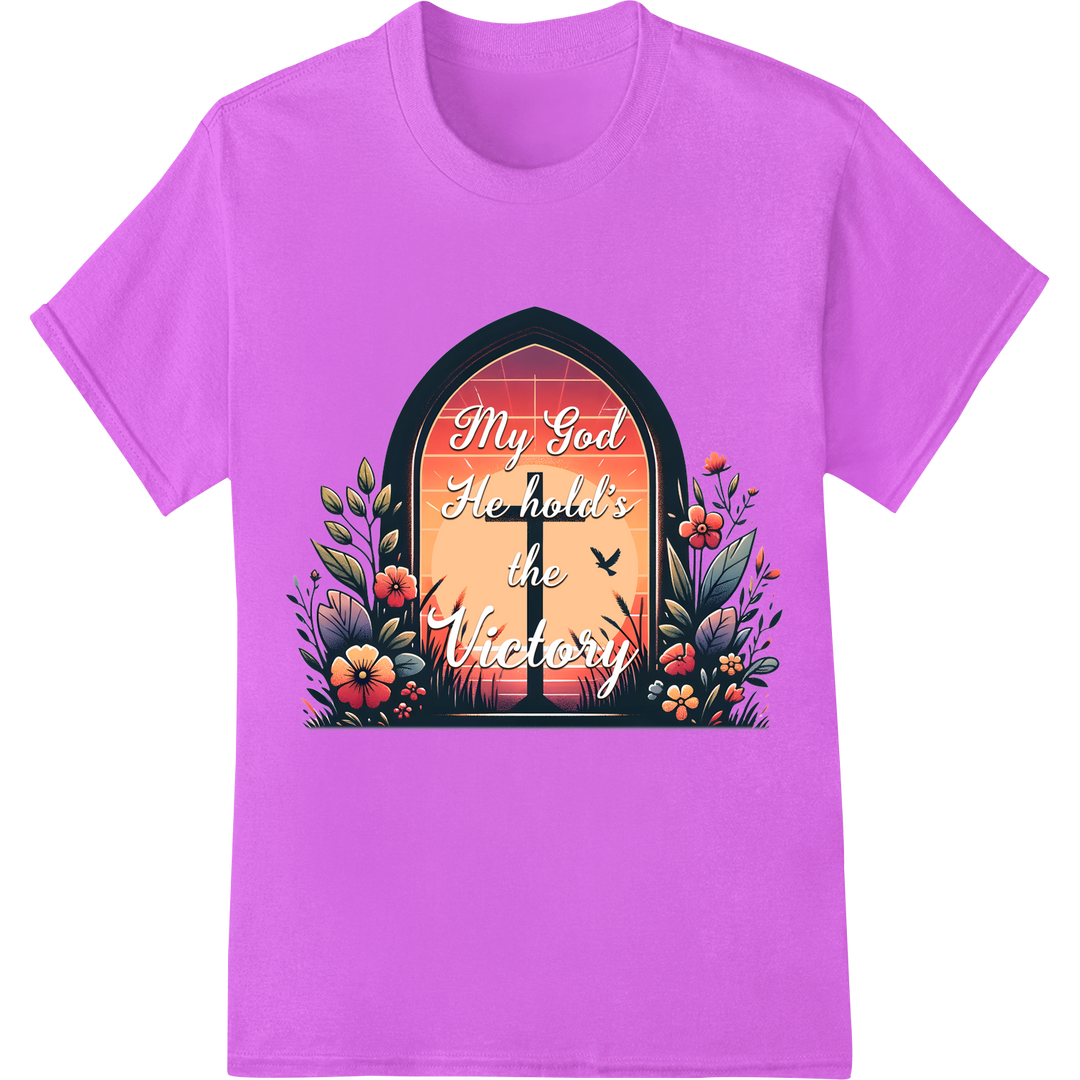 Inspiring Easter DTF: 'My God hold's the Victory' Floral on purple shirt - SUPERDTF-DTF Prints-DTF Transfers-Custom DTF Prints