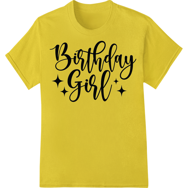 Trendy 'Birthday Girl' Script Lettering | DTF Heat Transfer on yellow shirt - SUPERDTF-DTF Prints-DTF Transfers-Custom DTF Prints