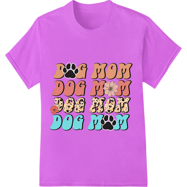 Adorable 'DOG MOM' DTF Print - Perfect for Dog Lovers! on purple shirt - SUPERDTF-DTF Prints-DTF Transfers-Custom DTF Prints