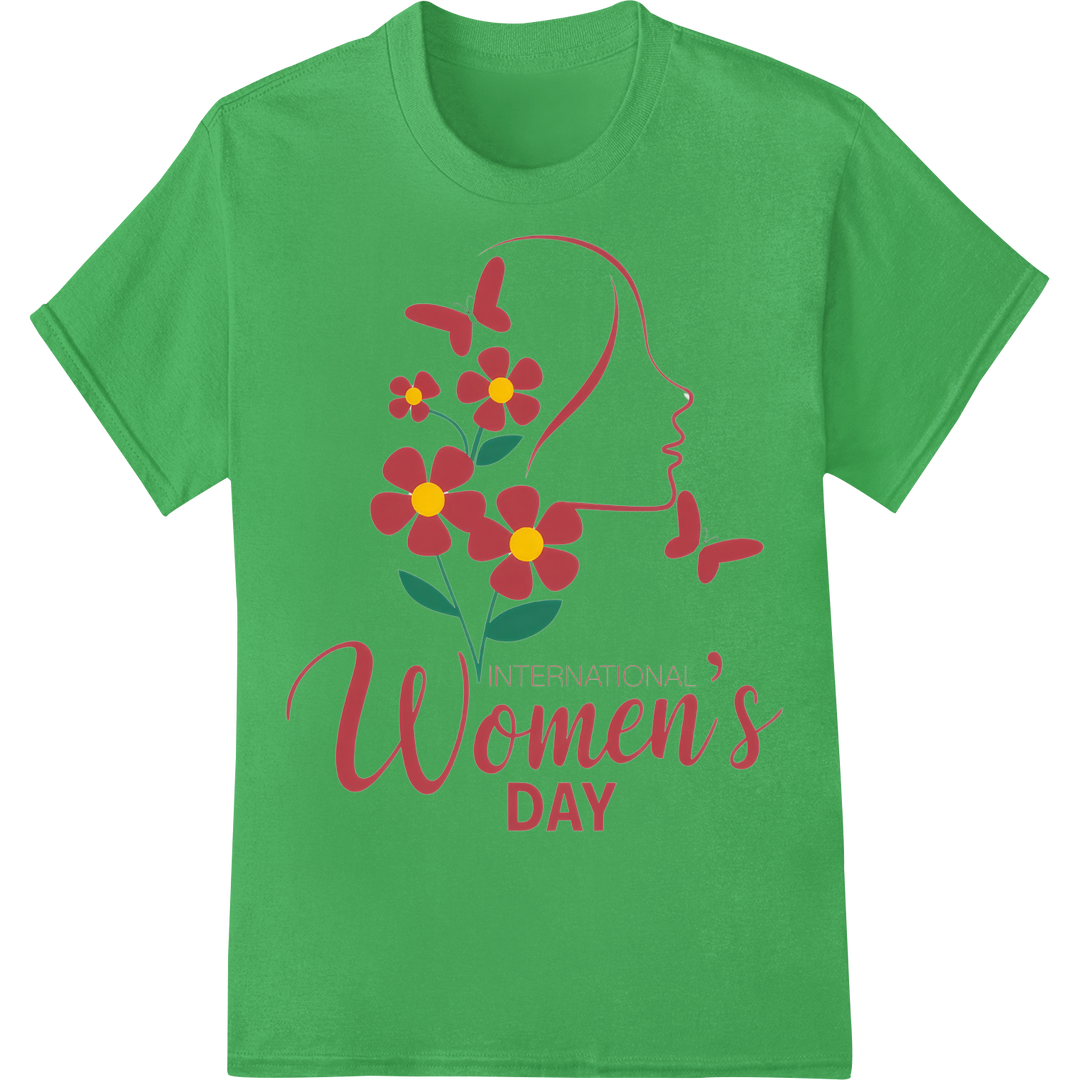 Empower Women: Vibrant Floral Silhouette DTF Heat Transfer on green shirt - SUPERDTF-DTF Prints-DTF Transfers-Custom DTF Prints