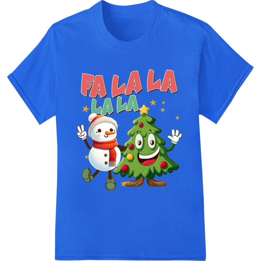 Jolly Snowman & Xmas Tree - Festive DTF Holiday Transfer on blue shirt - SUPERDTF-DTF Prints-DTF Transfers-Custom DTF Prints