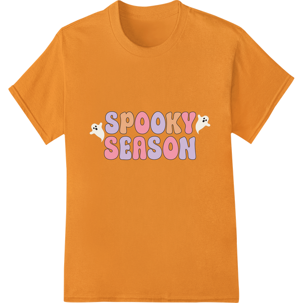 Pastel-colored Halloween design featuring ghosts, pumpkins, and the words 'Spooky Season' in a decorative font.