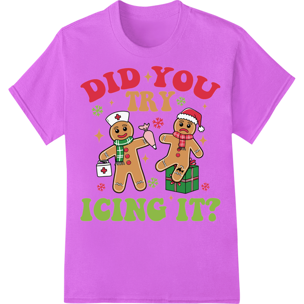 Retro Gingerbread Nurse Funny Christmas DTF Print Transfer on purple shirt - SUPERDTF-DTF Prints-DTF Transfers-Custom DTF Prints