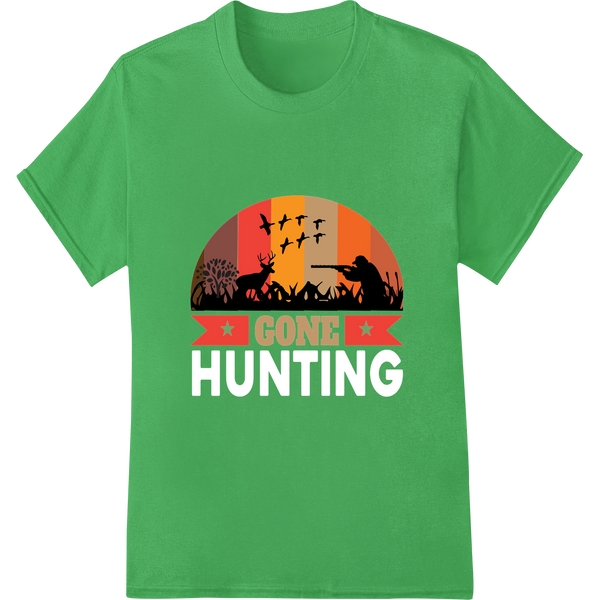 Thrilling Hunting Sunset: Capture the Adventure | DTF Print on green shirt - SUPERDTF-DTF Prints-DTF Transfers-Custom DTF Prints