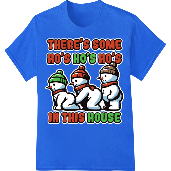 Jolly Frosty Snowmen: Festive DTF Print Heat Transfer on blue shirt - SUPERDTF-DTF Prints-DTF Transfers-Custom DTF Prints