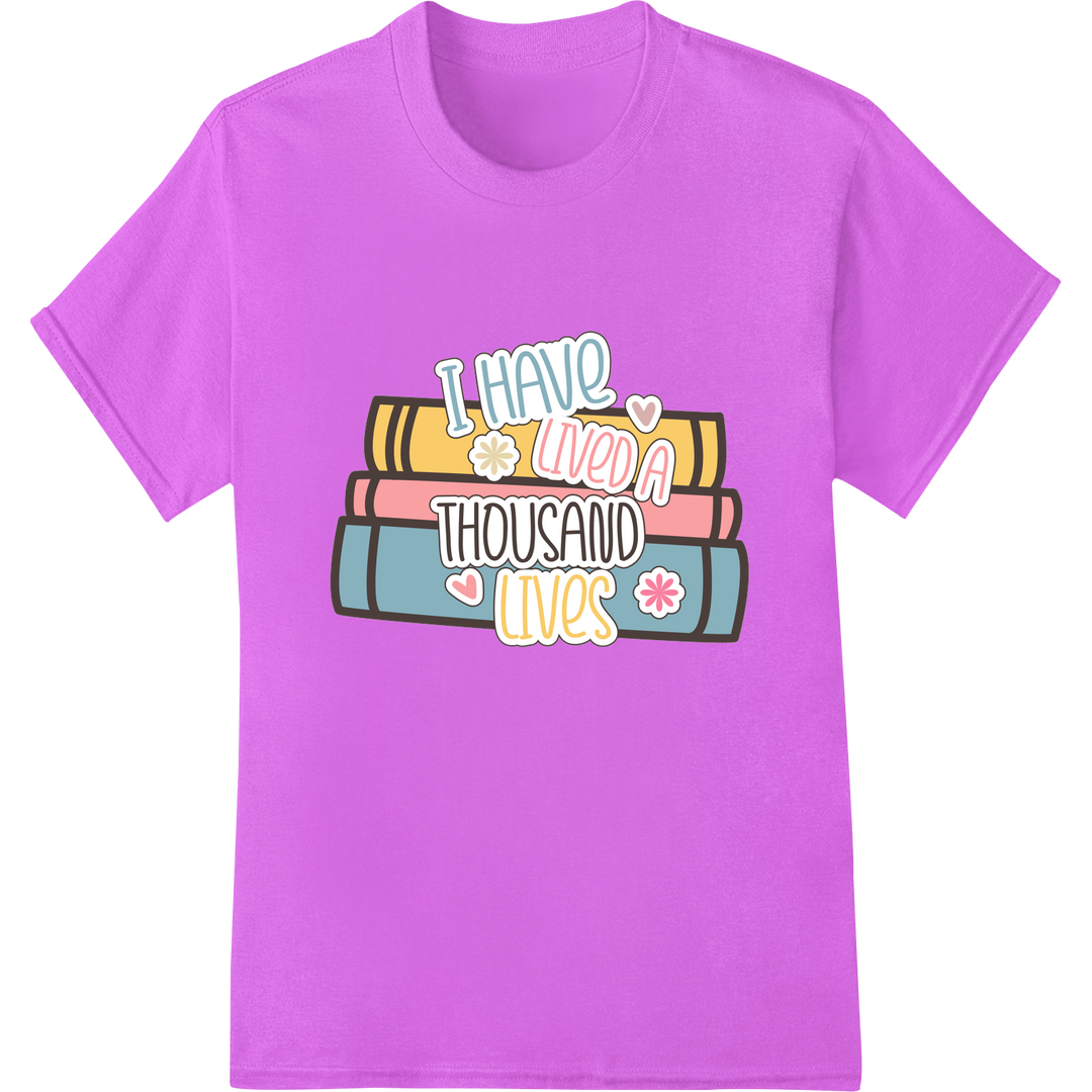 Quirky Book Lover DTF Heat Transfer - Express Your Passion! on purple shirt - SUPERDTF-DTF Prints-DTF Transfers-Custom DTF Prints