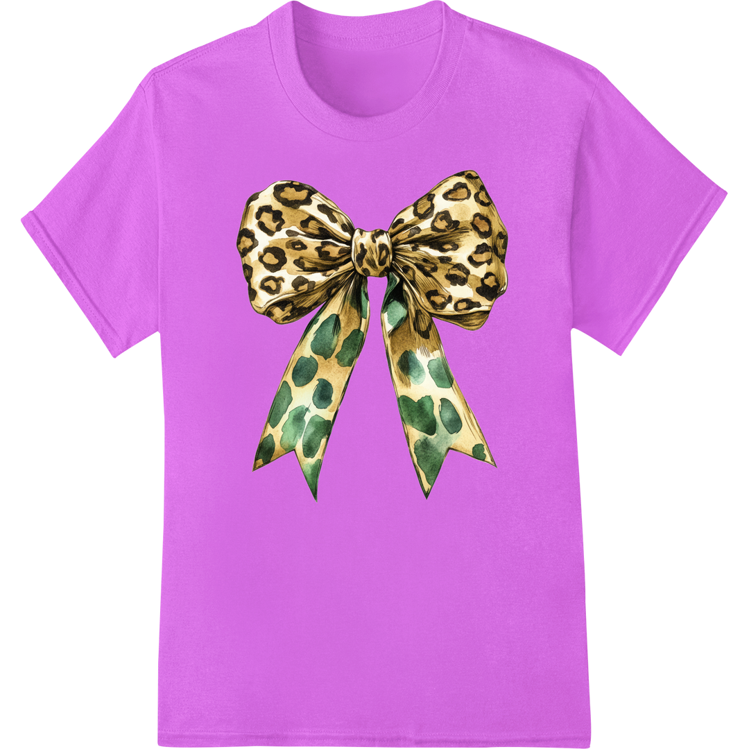 Leopard Shamrock Bow: Trendy St. Patrick's Day DTF Print on purple shirt - SUPERDTF-DTF Prints-DTF Transfers-Custom DTF Prints