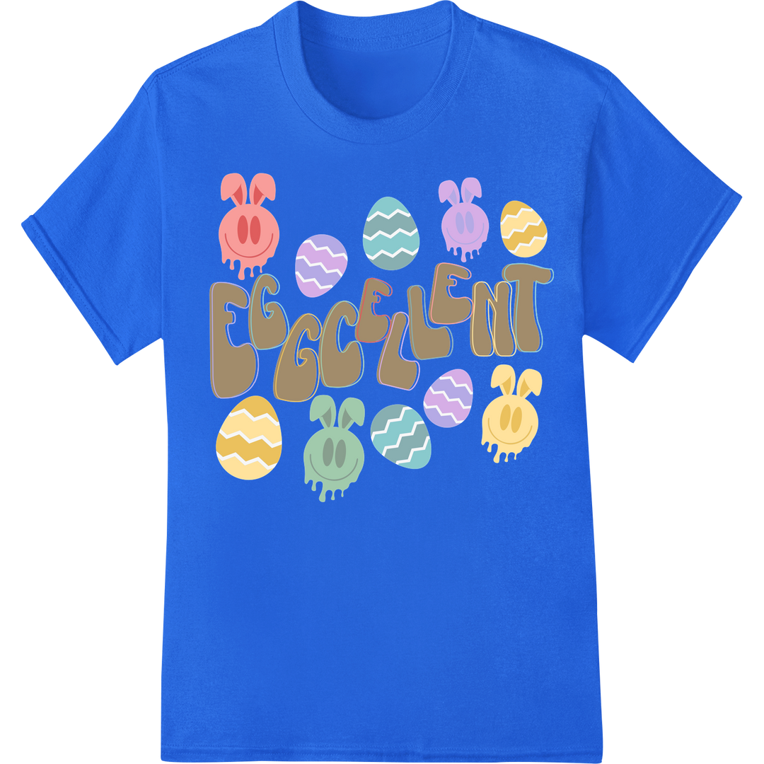 Groovy Easter Eggcellent Typography DTF Print Heat Transfer on blue shirt - SUPERDTF-DTF Prints-DTF Transfers-Custom DTF Prints