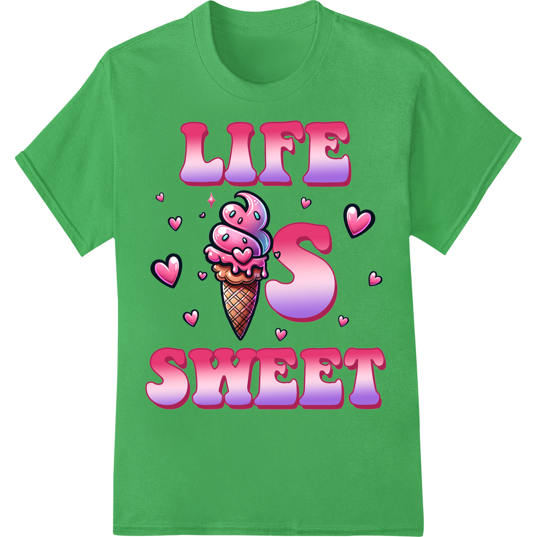 Life is Sweet: Adorable Valentine's Day DTF Print Transfer on green shirt - SUPERDTF-DTF Prints-DTF Transfers-Custom DTF Prints