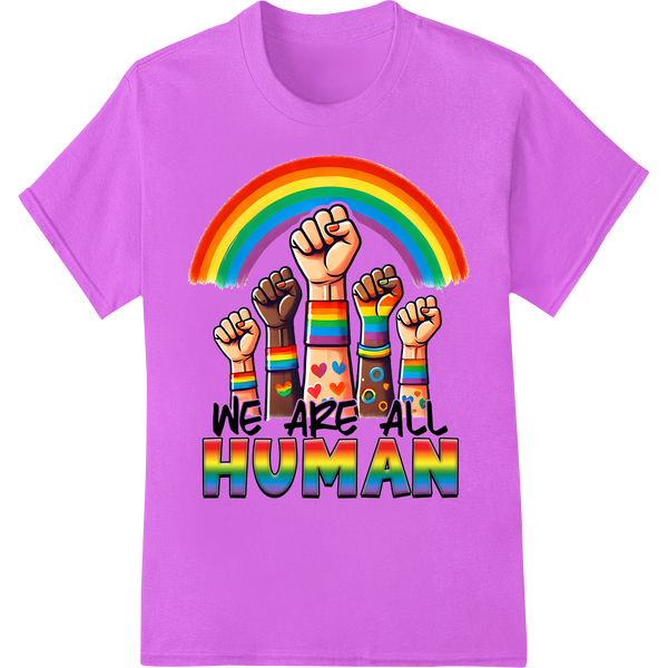 We Are All Human LGBT Pride Rainbow Unity DTF Print Transfer on purple shirt - SUPERDTF-DTF Prints-DTF Transfers-Custom DTF Prints