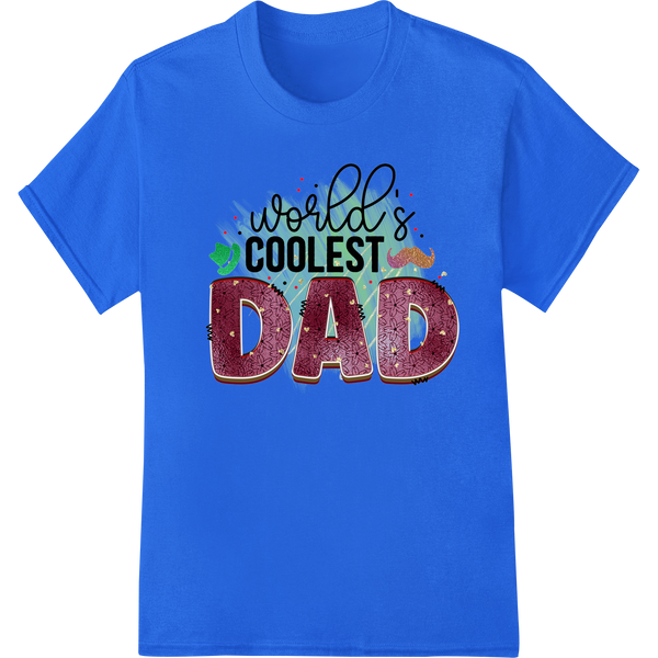 World's Coolest Dad: Sparkly Red Glitter Father's Day Print on blue shirt - SUPERDTF-DTF Prints-DTF Transfers-Custom DTF Prints