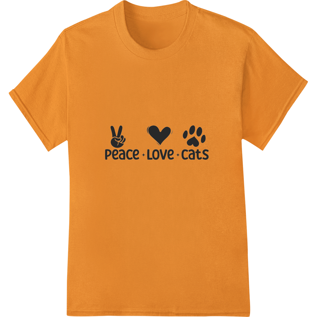 Minimalist 'Peace Love Cats' DTF Heat Transfer Print on orange shirt - SUPERDTF-DTF Prints-DTF Transfers-Custom DTF Prints