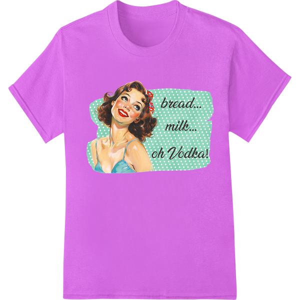 Retro Pinup Winking Beauty | Bread Milk Vodka DTF Print on purple shirt - SUPERDTF-DTF Prints-DTF Transfers-Custom DTF Prints