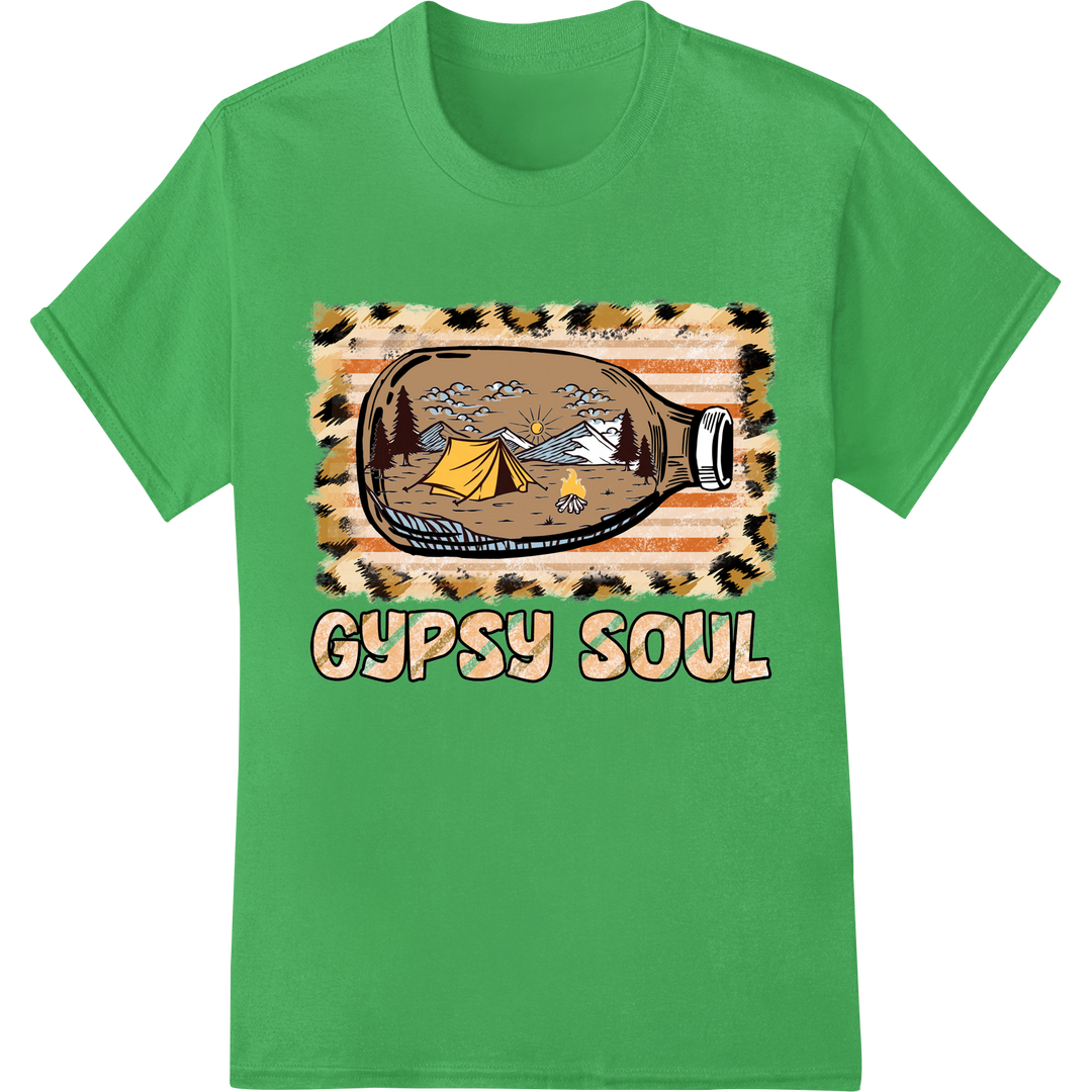 Embrace Adventure with Our 'Gypsy Soul' Camping DTF Print on green shirt - SUPERDTF-DTF Prints-DTF Transfers-Custom DTF Prints