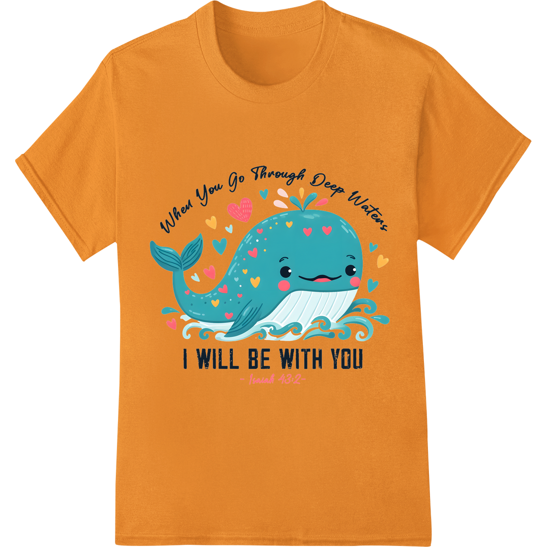 Inspiring Whale Christian DTF Heat Transfer - Isaiah 43:2 on orange shirt - SUPERDTF-DTF Prints-DTF Transfers-Custom DTF Prints