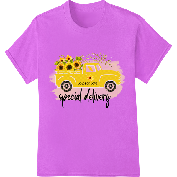 Sunflower truck with 'Loads of Love' text, perfect for a charming Valentine's Day DTF/Direct to Film heat transfer design.