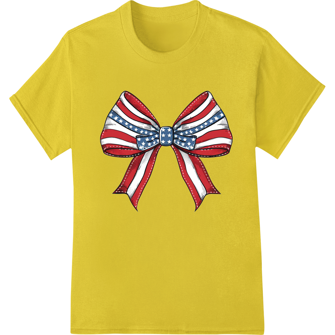 Patriotic Stars & Stripes Bow DTF Heat Transfer Print on yellow shirt - SUPERDTF-DTF Prints-DTF Transfers-Custom DTF Prints