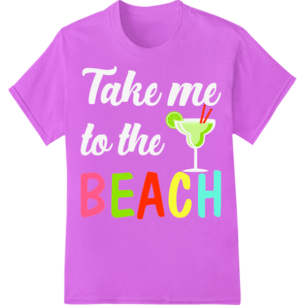 Retro 'BEACH' Heat Transfer: Summer Fun DTF Print on purple shirt - SUPERDTF-DTF Prints-DTF Transfers-Custom DTF Prints