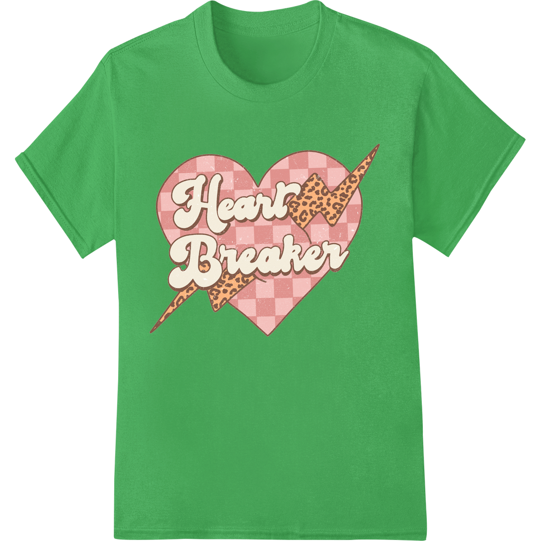 Sassy 'Heart Breaker' Leopard Print DTF Heat Transfer on green shirt - SUPERDTF-DTF Prints-DTF Transfers-Custom DTF Prints