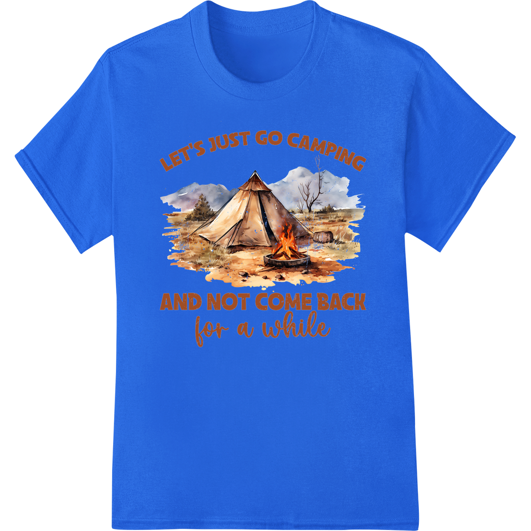 Outdoor Adventure Awaits: Camping DTF Print Heat Transfer on blue shirt - SUPERDTF-DTF Prints-DTF Transfers-Custom DTF Prints