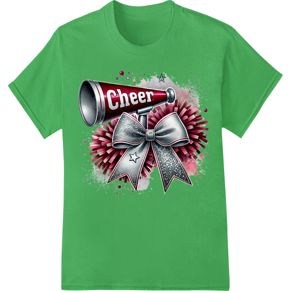 Sparkle & Cheer: Festive Bow Heat Transfer Design on green shirt - SUPERDTF-DTF Prints-DTF Transfers-Custom DTF Prints