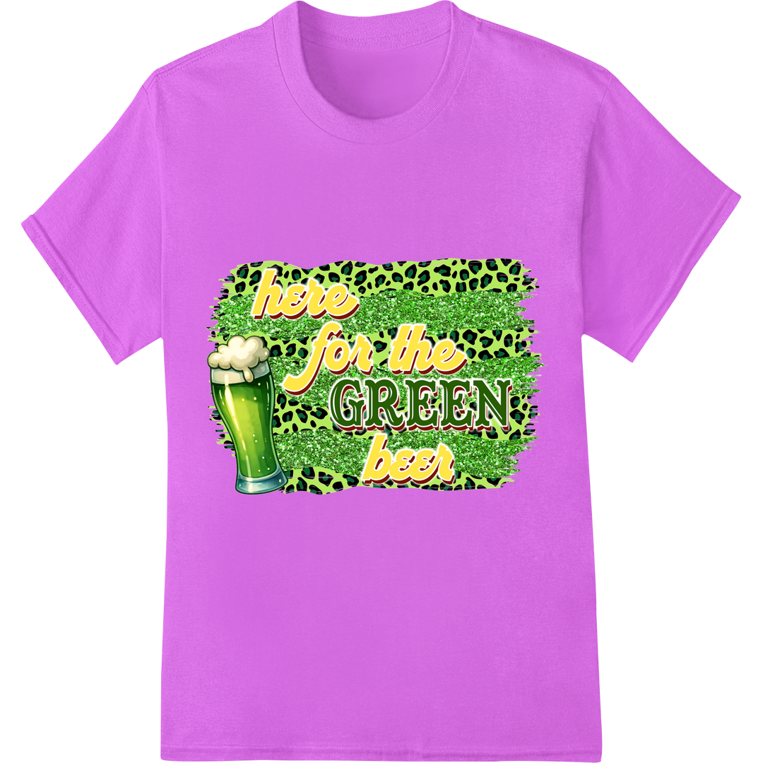 Raise a Green Beer to St. Patrick's Day with this Fun DTF Print on purple shirt - SUPERDTF-DTF Prints-DTF Transfers-Custom DTF Prints