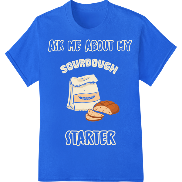 Vintage Sourdough Starter Print | Retro Baking Transfer on blue shirt - SUPERDTF-DTF Prints-DTF Transfers-Custom DTF Prints