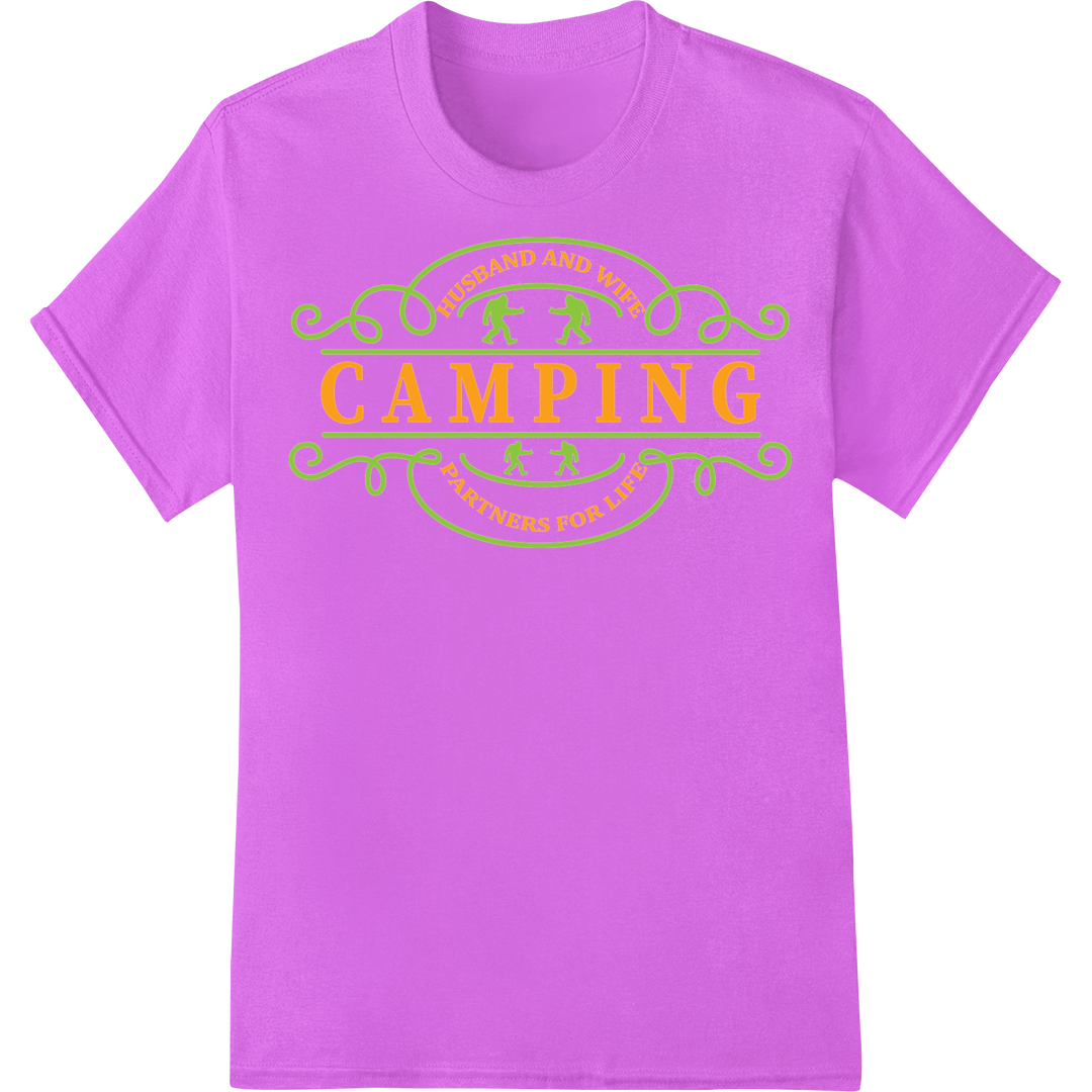 Husband & Wife Camping Partners | Outdoor Couple DTF Print on purple shirt - SUPERDTF-DTF Prints-DTF Transfers-Custom DTF Prints