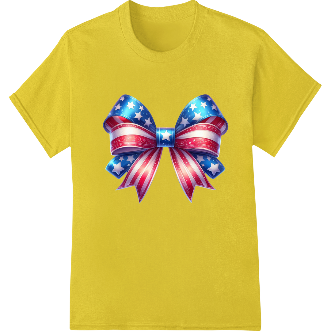 Patriotic Stars & Stripes Bow - Stunning 4th of July DTF Print on yellow shirt - SUPERDTF-DTF Prints-DTF Transfers-Custom DTF Prints