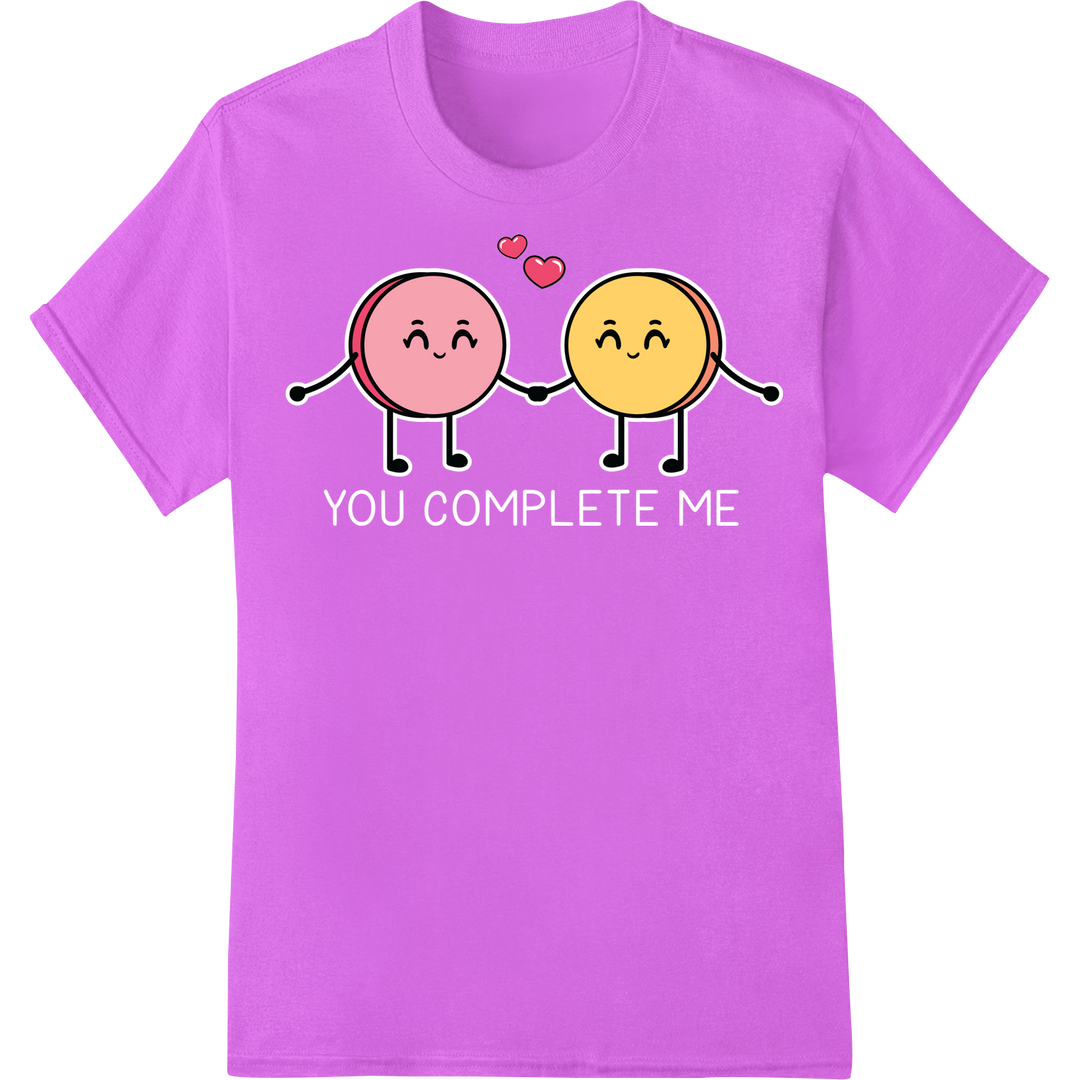 Adorable 'You Complete Me' Valentines DTF Print Heat Transfer on purple shirt - SUPERDTF-DTF Prints-DTF Transfers-Custom DTF Prints