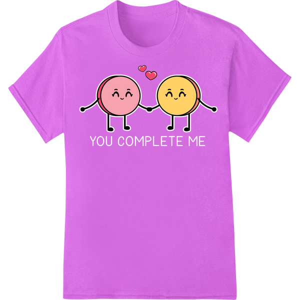 Adorable 'You Complete Me' Valentines DTF Print Heat Transfer on purple shirt - SUPERDTF-DTF Prints-DTF Transfers-Custom DTF Prints