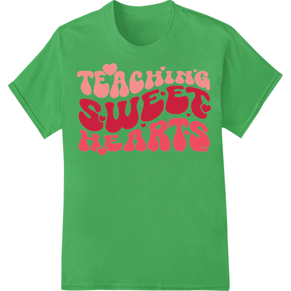 Teaching Sweet Hearts: Lovely Valentine's DTF Transfer Print on green shirt - SUPERDTF-DTF Prints-DTF Transfers-Custom DTF Prints