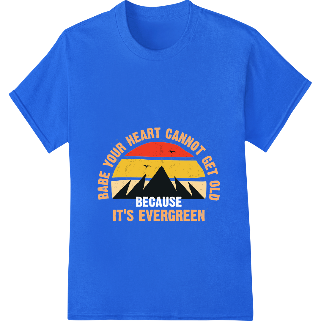 Evergreen Heart: Inspiring Mountain DTF Print Heat Transfer on blue shirt - SUPERDTF-DTF Prints-DTF Transfers-Custom DTF Prints