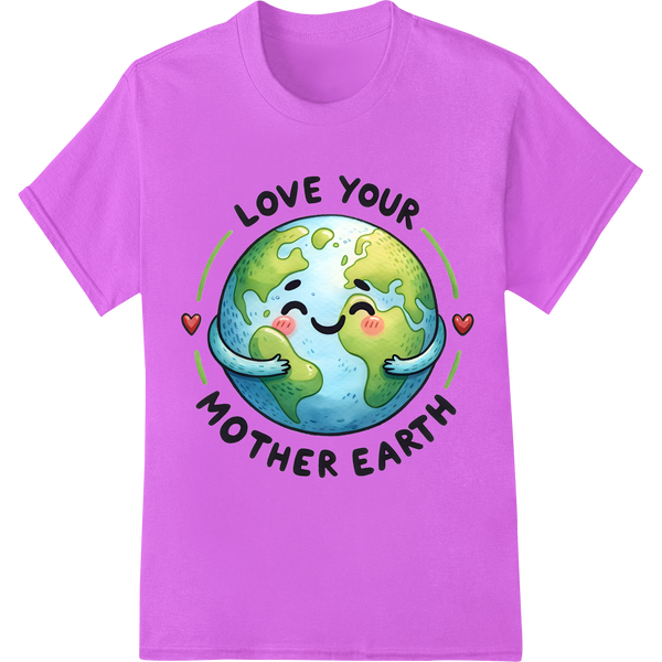 Adorable Earth Day DTF Print: Love Your Mother Earth on purple shirt - SUPERDTF-DTF Prints-DTF Transfers-Custom DTF Prints