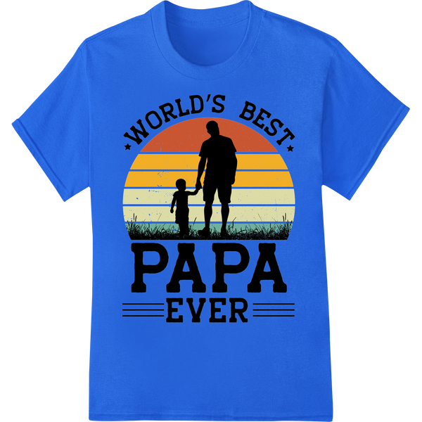 Retro World's Best Papa Ever DTF Print Father's Day Gift on blue shirt - SUPERDTF-DTF Prints-DTF Transfers-Custom DTF Prints