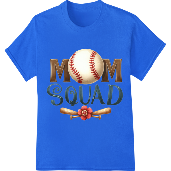 Vintage Baseball 'MOM SQUAD' DTF Print Heat Transfer on blue shirt - SUPERDTF-DTF Prints-DTF Transfers-Custom DTF Prints