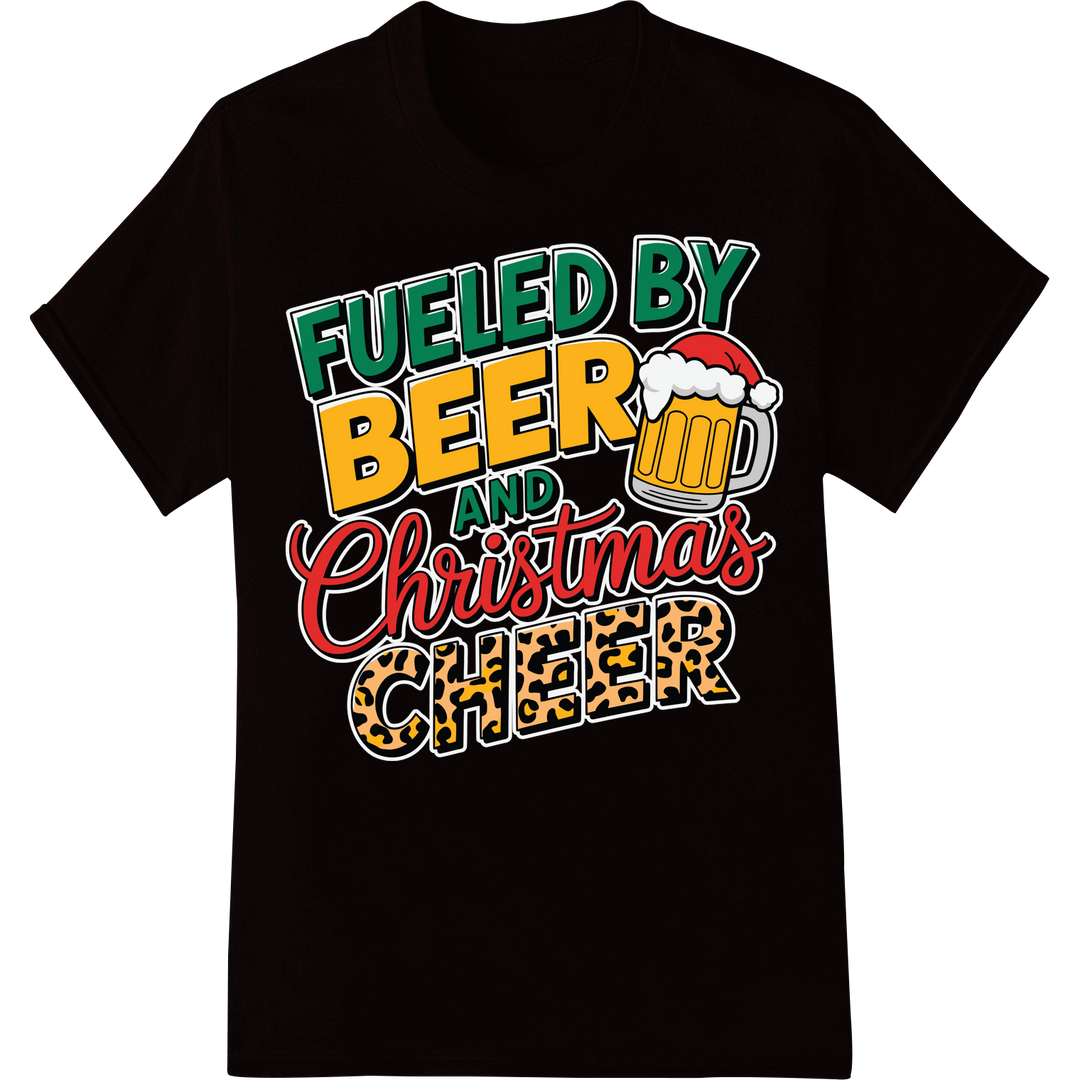 Festive Fuel: Beer & Holiday Cheer DTF Print Transfer on black shirt - SUPERDTF-DTF Prints-DTF Transfers-Custom DTF Prints