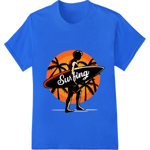 Ride the Waves: Surfing Sunset DTF Print Heat Transfer showcasing advanced custom t-shirts technology