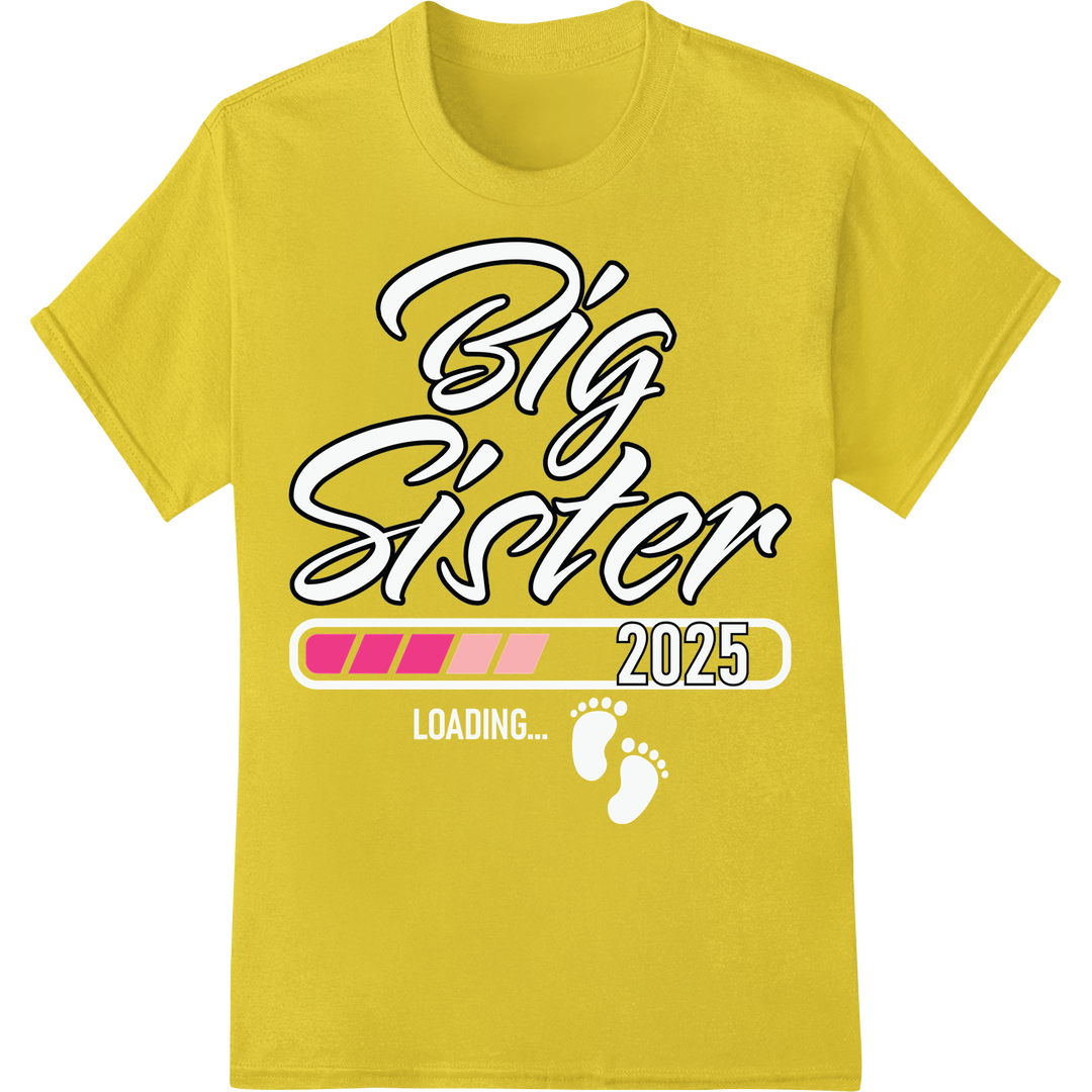 Adorable 'Big Sister 2025' Pregnancy Announcement DTF Print on yellow shirt - SUPERDTF-DTF Prints-DTF Transfers-Custom DTF Prints